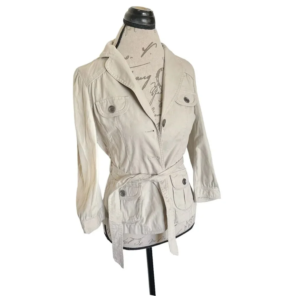Loft Womens Jacket Beige Y2K Crop Dressy Size Small Petites 90's Clueless Button